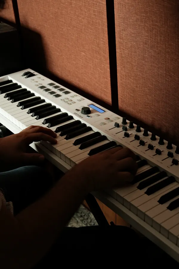 Playing the studio keyboard