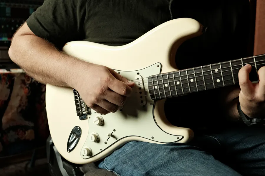 Playing an electric guitar